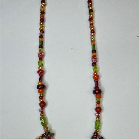 Colorful fall theme Beaded Necklace glass and acrylics orange red green yellow - Picture 3 of 5
